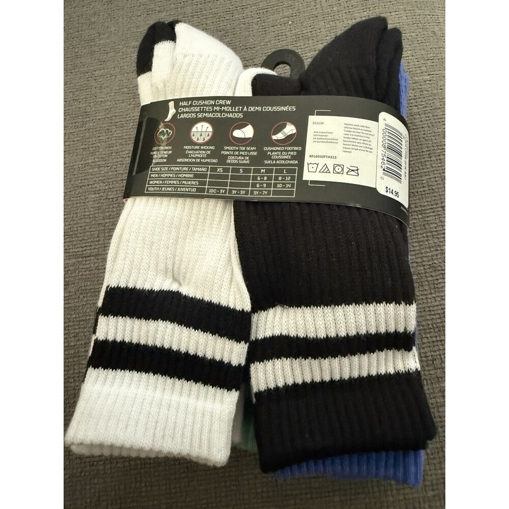 LCKR Youth Crew Socks 6 Pair Cushioned Green Blue White Size S 3Y-5Y NWT - Picture 3 of 7